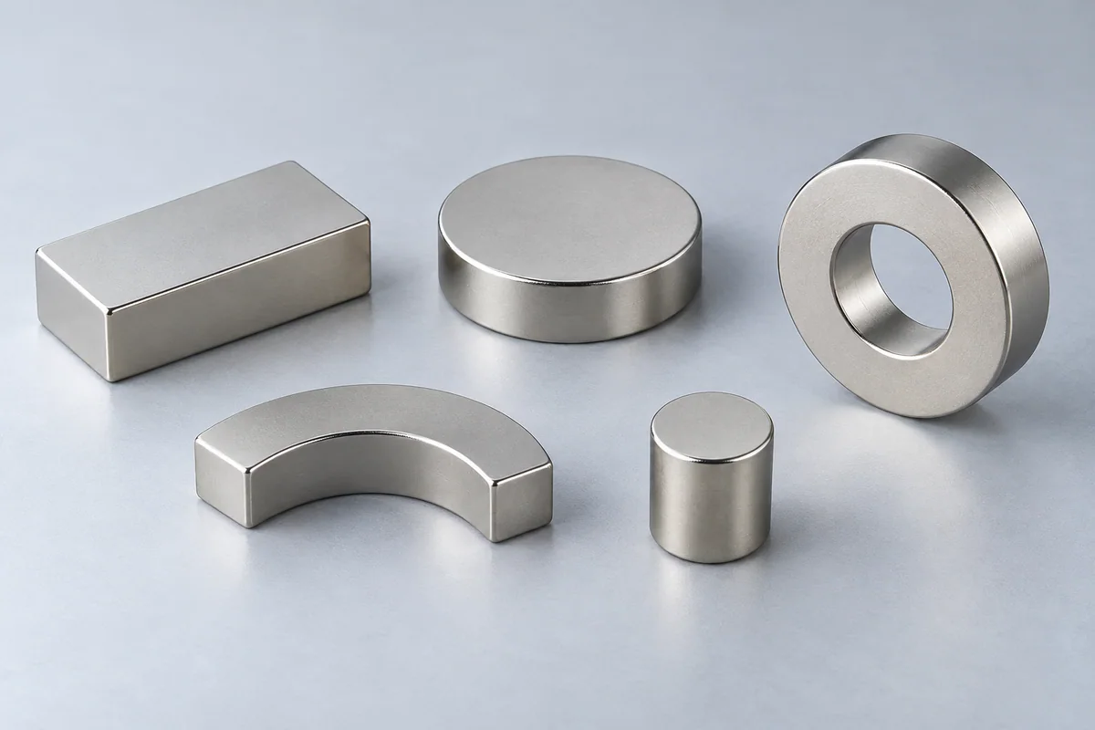 Separate block, disc, ring, arc and cylindrical neodymium magnet forms
